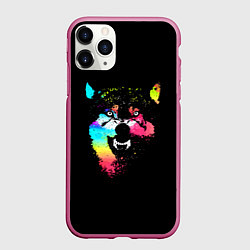 Чехол iPhone 11 Pro матовый Неоновый свирепый волк, цвет: 3D-малиновый
