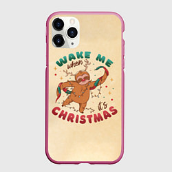 Чехол iPhone 11 Pro матовый Ленивец Новый год, цвет: 3D-малиновый