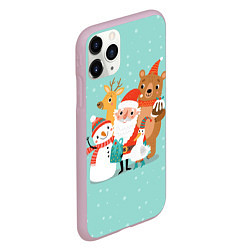 Чехол iPhone 11 Pro матовый Звери и Дед Мороз, цвет: 3D-розовый — фото 2