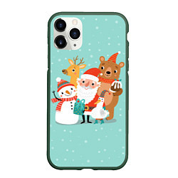 Чехол iPhone 11 Pro матовый Звери и Дед Мороз, цвет: 3D-темно-зеленый