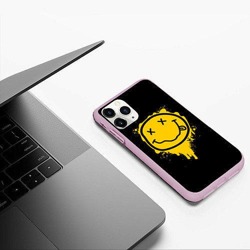 Чехол iPhone 11 Pro матовый NIRVANA LOGO SMILE, БРЫЗГИ КРАСОК / 3D-Розовый – фото 3