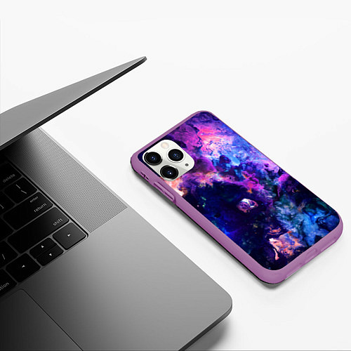 Чехол iPhone 11 Pro матовый НЕОНОВЫЕ КОСМОС NEON SPACE / 3D-Фиолетовый – фото 3