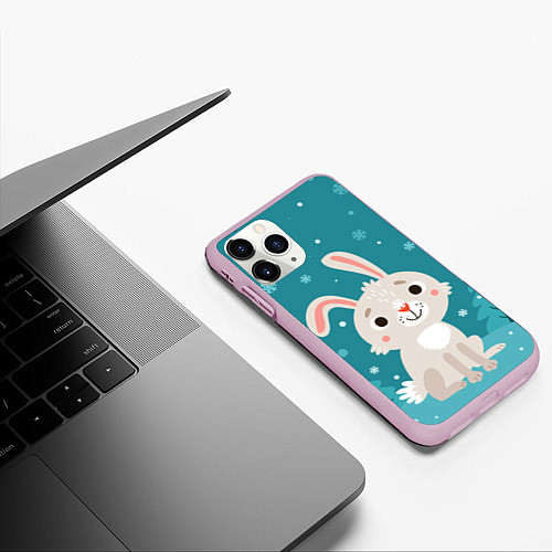 Чехол iPhone 11 Pro матовый Новогодний зайчик / 3D-Розовый – фото 3