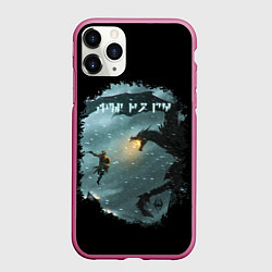 Чехол iPhone 11 Pro матовый TES SKYRIM FIGHT DRAGON, цвет: 3D-малиновый