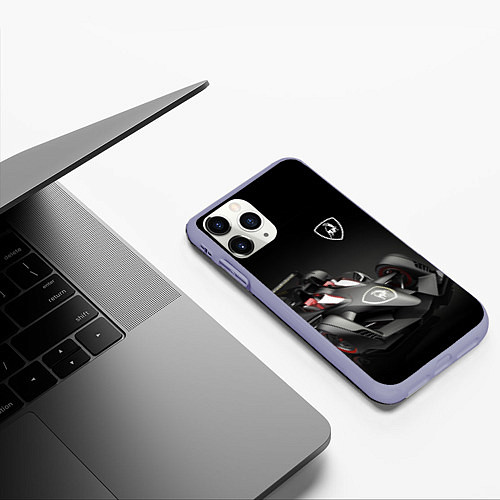 Чехол iPhone 11 Pro матовый Lamborghini F1 / 3D-Светло-сиреневый – фото 3