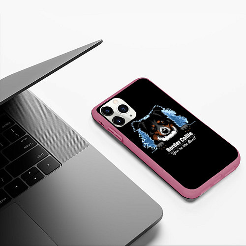 Чехол iPhone 11 Pro матовый Бордер-Колли Border-Collie / 3D-Малиновый – фото 3