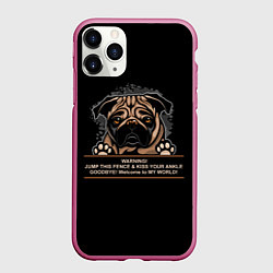 Чехол iPhone 11 Pro матовый Собака Мопс, цвет: 3D-малиновый