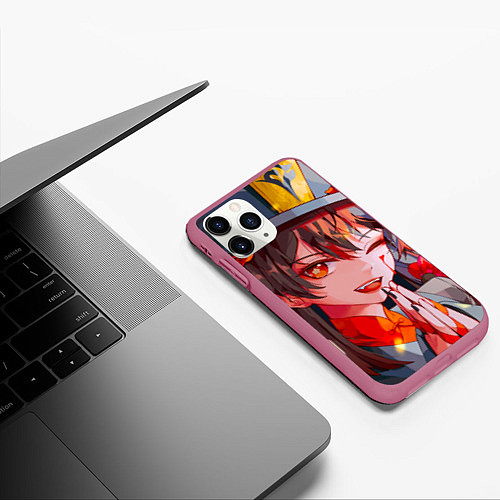 Чехол iPhone 11 Pro матовый Ху тао ухмыляется тебе genshin impact / 3D-Малиновый – фото 3