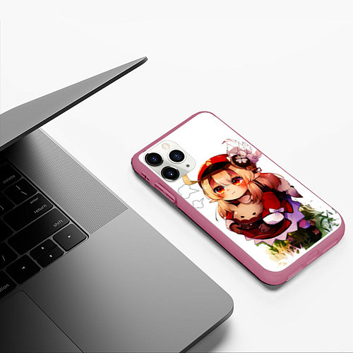 Чехол iPhone 11 Pro матовый Милая Кли дуется геншин импакт / 3D-Малиновый – фото 3