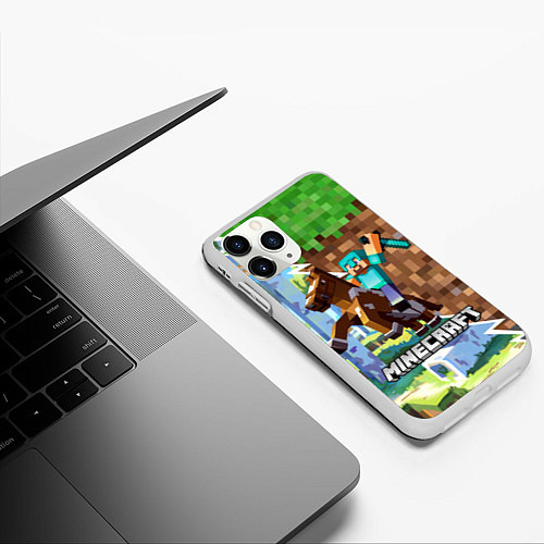 Чехол iPhone 11 Pro матовый Майнкрафт двойной фон разделенный молнией / 3D-Белый – фото 3