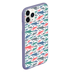 Чехол iPhone 11 Pro матовый Разноцветные Акулы, цвет: 3D-серый — фото 2