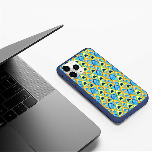Чехол iPhone 11 Pro матовый Зубастые Акулы / 3D-Тёмно-синий – фото 3