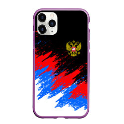 Чехол iPhone 11 Pro матовый РОССИЯ, БРЫЗГИ КРАСОК, ТРИКОЛОР, цвет: 3D-фиолетовый