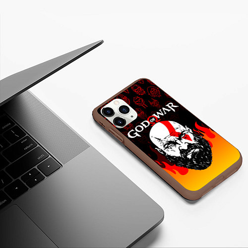 Чехол iPhone 11 Pro матовый GOD OF WAR ГОД ОФ ВАР FIRE ART УЗОР / 3D-Коричневый – фото 3