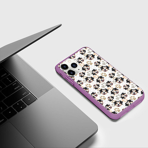Чехол iPhone 11 Pro матовый Собака Австралийская Овчарка / 3D-Фиолетовый – фото 3