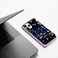 Чехол iPhone 11 Pro матовый Сине-белые капли краски, цвет: 3D-розовый — фото 2