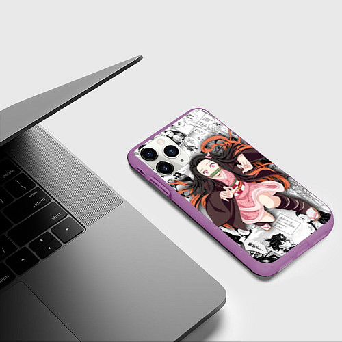 Чехол iPhone 11 Pro матовый Незуко Камадо на манге / 3D-Фиолетовый – фото 3