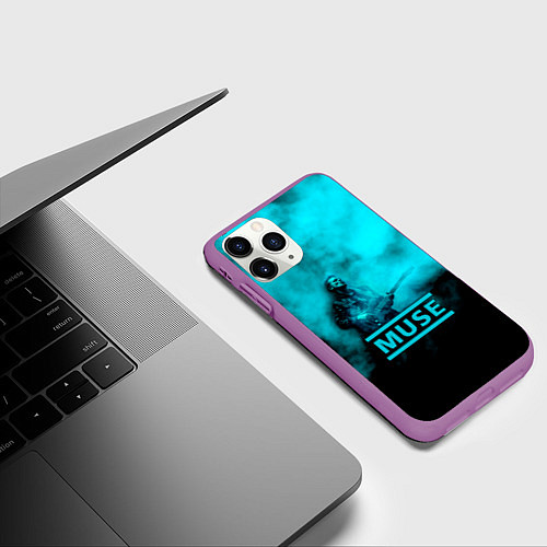 Чехол iPhone 11 Pro матовый Мэттью Беллами бирюзовый туман Muse / 3D-Фиолетовый – фото 3