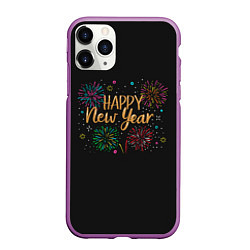 Чехол iPhone 11 Pro матовый Fireworks Explosinons Happy New Year, цвет: 3D-фиолетовый