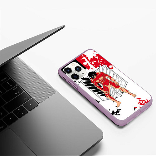 Чехол iPhone 11 Pro матовый Атака титанов Эрен Йегер первое появление титана / 3D-Сиреневый – фото 3