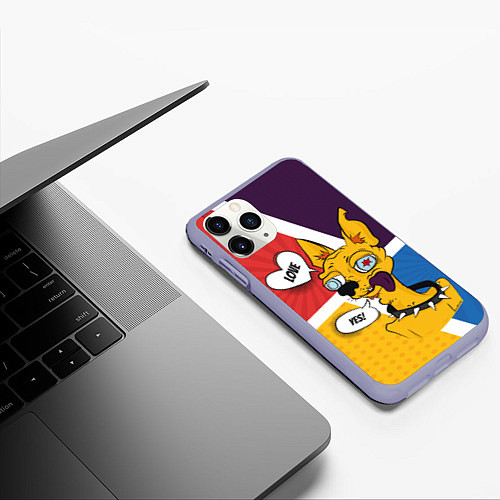 Чехол iPhone 11 Pro матовый Comics Пес Dog Love Yes / 3D-Светло-сиреневый – фото 3