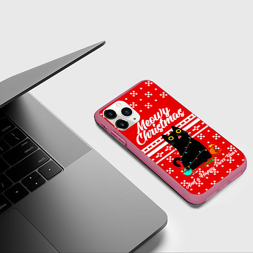 Чехол iPhone 11 Pro матовый MEOW CHRISTMAS / 3D-Малиновый – фото 3
