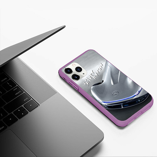 Чехол iPhone 11 Pro матовый Mercedes-Benz EQ Silver Arrow Concept / 3D-Фиолетовый – фото 3