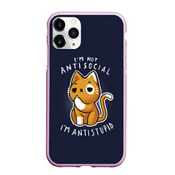 Чехол iPhone 11 Pro матовый I am not antisocial, I AM ANTISTUPID, цвет: 3D-розовый