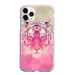 Чехол iPhone 11 Pro матовый Тигр лоу поли, цвет: 3D-сиреневый