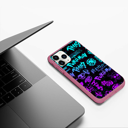 Чехол iPhone 11 Pro матовый ANIME LOGOBOMBING NEON НЕОН ЛОГО АНИМЕ / 3D-Малиновый – фото 3