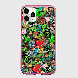 Чехол iPhone 11 Pro матовый МАЙНКРАФТ ВСЕ ГЕРОИ И ПРЕДМЕТЫ, цвет: 3D-малиновый