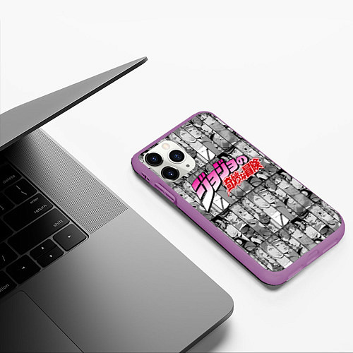 Чехол iPhone 11 Pro матовый JOJOS BIZARRE ADVENTURE ЧЁРНО БЕЛОЕ / 3D-Фиолетовый – фото 3