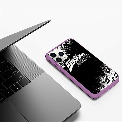 Чехол iPhone 11 Pro матовый JOJOS BIZARRE ADVENTURE БРЫЗГИ КРАСОК СИМВОЛЫ / 3D-Фиолетовый – фото 3