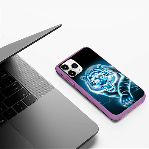 Чехол iPhone 11 Pro матовый НЕНОНОВЫЙ ТИГР 2022 NEON TIGER NEW YEAR / 3D-Фиолетовый – фото 3