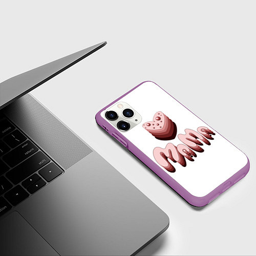 Чехол iPhone 11 Pro матовый Объемное розовое сердце с бусинами и объемной розо / 3D-Фиолетовый – фото 3
