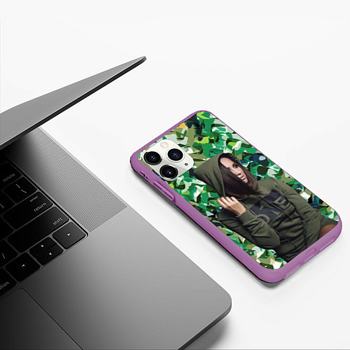 Чехол iPhone 11 Pro матовый Olga Buzova - camouflage / 3D-Фиолетовый – фото 3