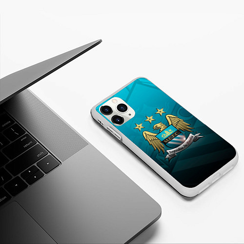 Чехол iPhone 11 Pro матовый Manchester City Teal Themme / 3D-Белый – фото 3