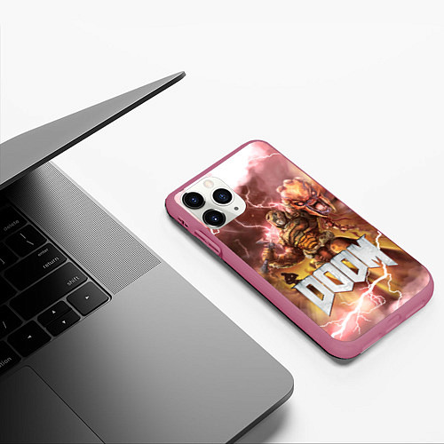 Чехол iPhone 11 Pro матовый Брутальный DoomGay Hell rock / 3D-Малиновый – фото 3