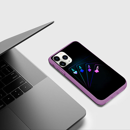 Чехол iPhone 11 Pro матовый НЕОНОВЫЕ КАРТЫ NEON / 3D-Фиолетовый – фото 3