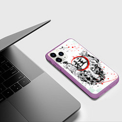 Чехол iPhone 11 Pro матовый КЛИНОК РАССЕКАЮЩИЙ ДЕМОНОВ, БРЫЗГИ КРАСОК, цвет: 3D-фиолетовый — фото 2