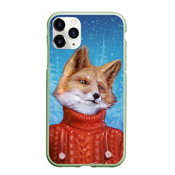 Чехол iPhone 11 Pro матовый НОВОГОДНИЙ ЛИС CHRISTMAS FOX, цвет: 3D-салатовый