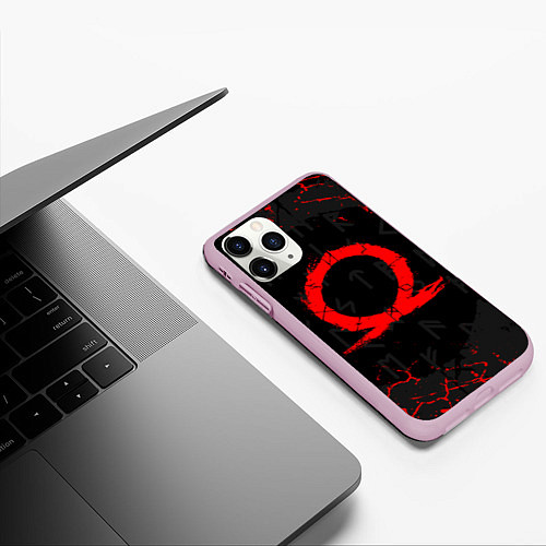 Чехол iPhone 11 Pro матовый GOD OF WAR CRATOS LOGO / 3D-Розовый – фото 3