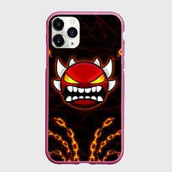 Чехол iPhone 11 Pro матовый Geometry Dash: Fire Chains, цвет: 3D-малиновый