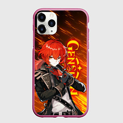 Чехол iPhone 11 Pro матовый GENSHIN IMPACT, ДИЛЮК DILUC, цвет: 3D-малиновый