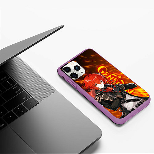 Чехол iPhone 11 Pro матовый GENSHIN IMPACT, ДИЛЮК DILUC / 3D-Фиолетовый – фото 3