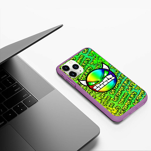 Чехол iPhone 11 Pro матовый Geometry Dash: Acid Green / 3D-Фиолетовый – фото 3