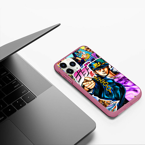 Чехол iPhone 11 Pro матовый Джотаро - JoJos Bizarre Adventure / 3D-Малиновый – фото 3