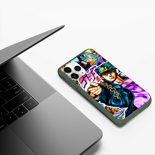 Чехол iPhone 11 Pro матовый Джотаро - JoJos Bizarre Adventure / 3D-Темно-зеленый – фото 3