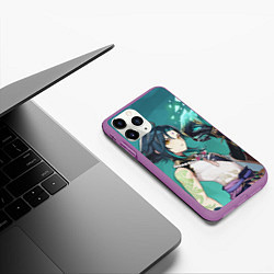 Чехол iPhone 11 Pro матовый Genshin Impact Xiao Сяо, цвет: 3D-фиолетовый — фото 2