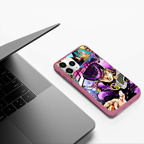 Чехол iPhone 11 Pro матовый JoJos Bizarre Adventure: Josuke / 3D-Малиновый – фото 3